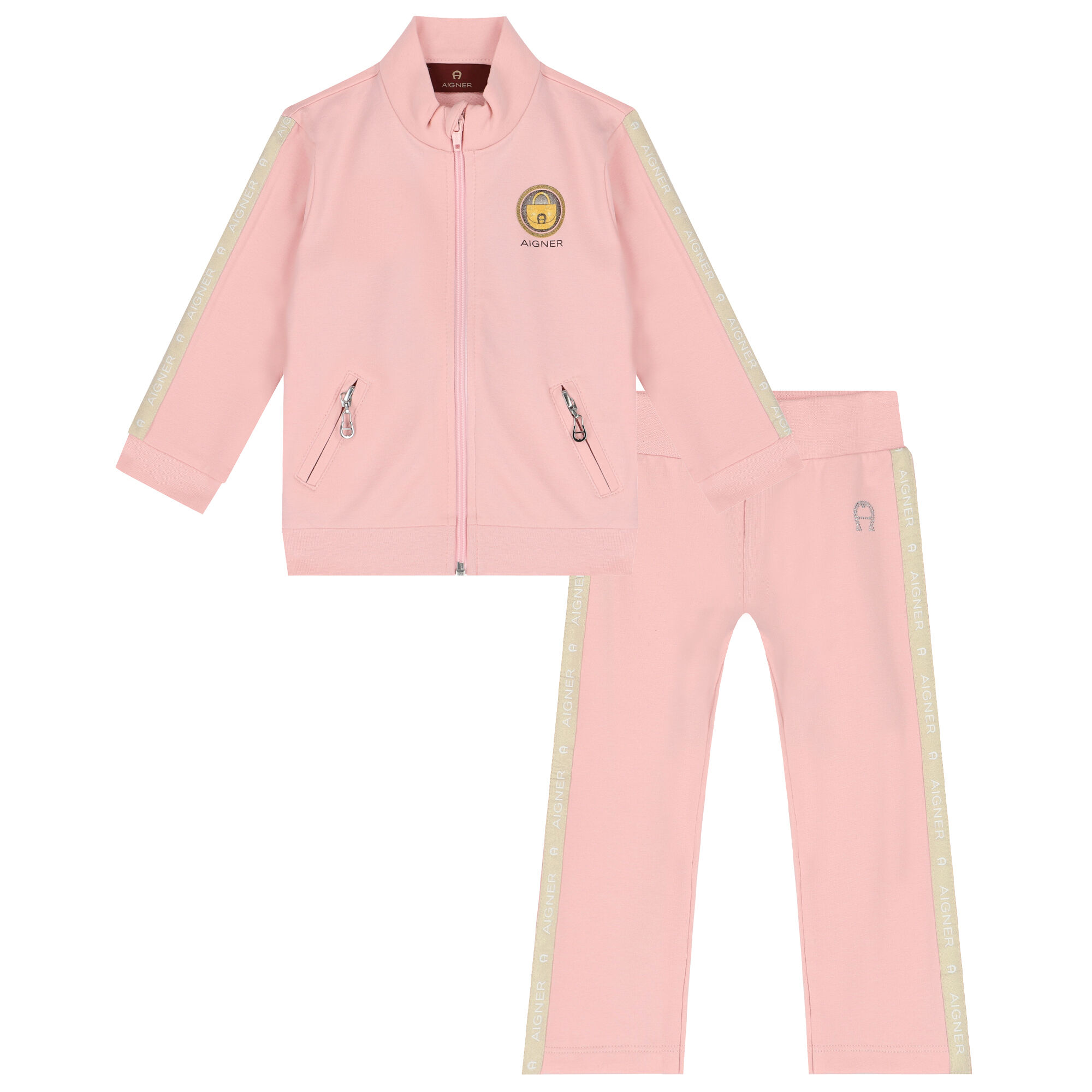 Aigner Younger Girls Pink Gold Logo Tracksuit Junior Couture USA