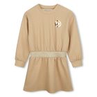 Girls Beige Logo Dress, 1, hi-res