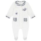 Baby Boys White Striped Collar Babygrow, 1, hi-res