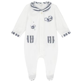 Baby Boys White Striped Collar Babygrow