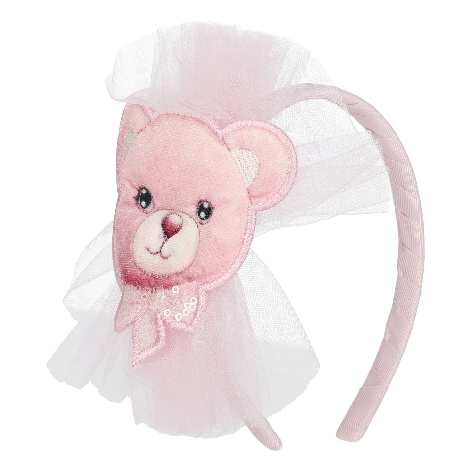Girls Pink Teddy Bear Tulle Headband, 1, hi-res image number null