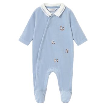 Baby Boys Blue Embroidered Babygrow