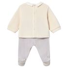 Baby Boys Ivory & Grey Horse 2 Piece Babygrow, 1, hi-res