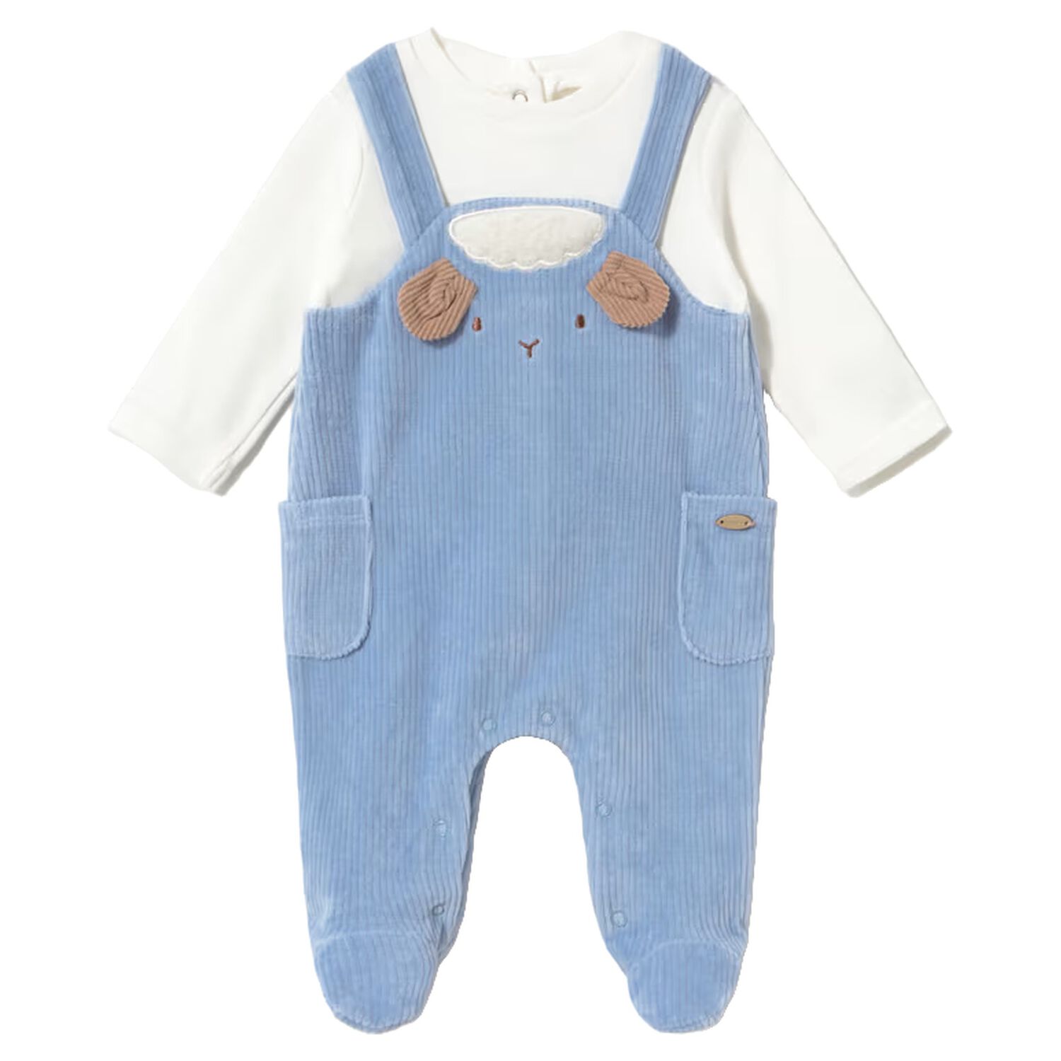 Baby Boys White & Blue Lamb Romper, 1, hi-res