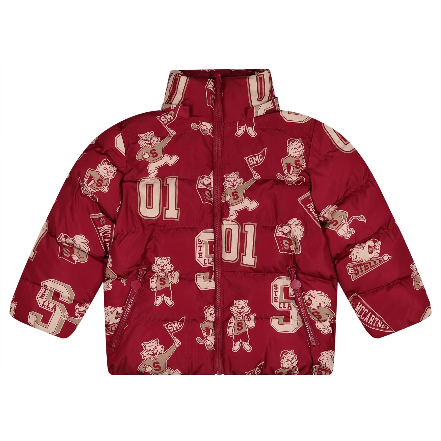 Boys Burgundy Lion & Tiger Puffer Jacket, 1, hi-res