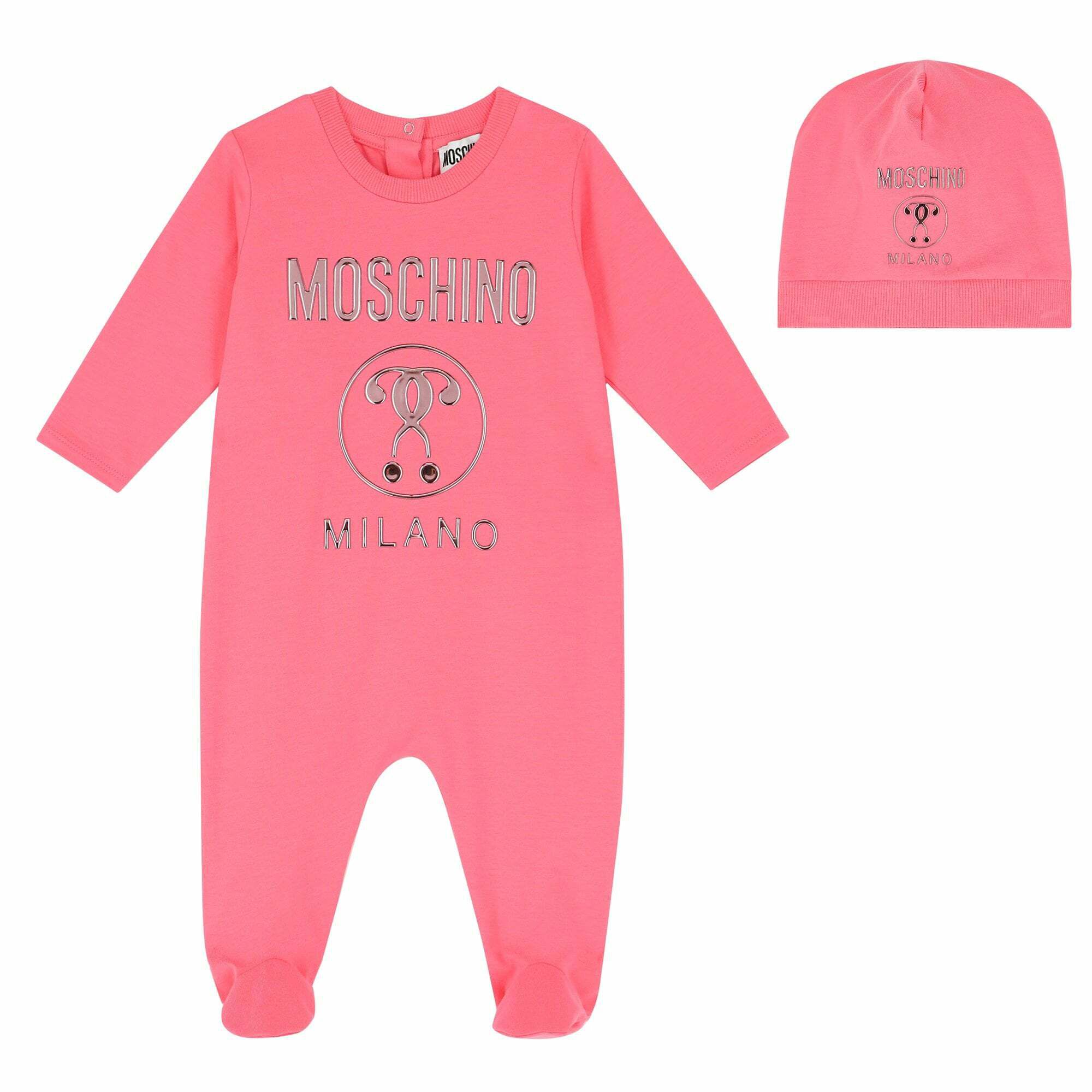 Moschino Baby Pink Logo Babygrow Set Junior Couture