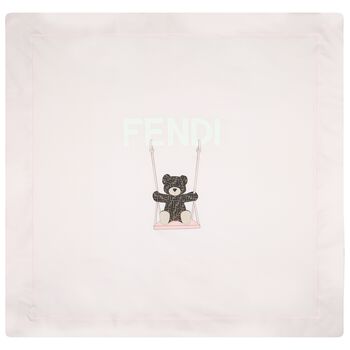 Baby Girls White & Pink Teddy Bear Logo Padded Blanket