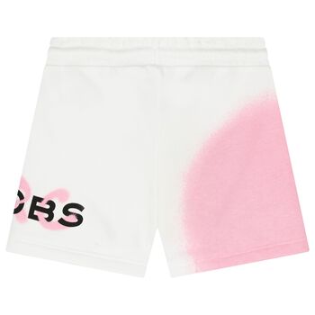 Girls White & Pink Logo Shorts