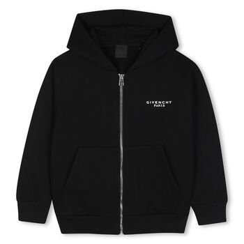 Black Logo Hooded Zip Up Top