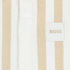 Baby Boys Beige & White Striped Logo Romper, 1, hi-res