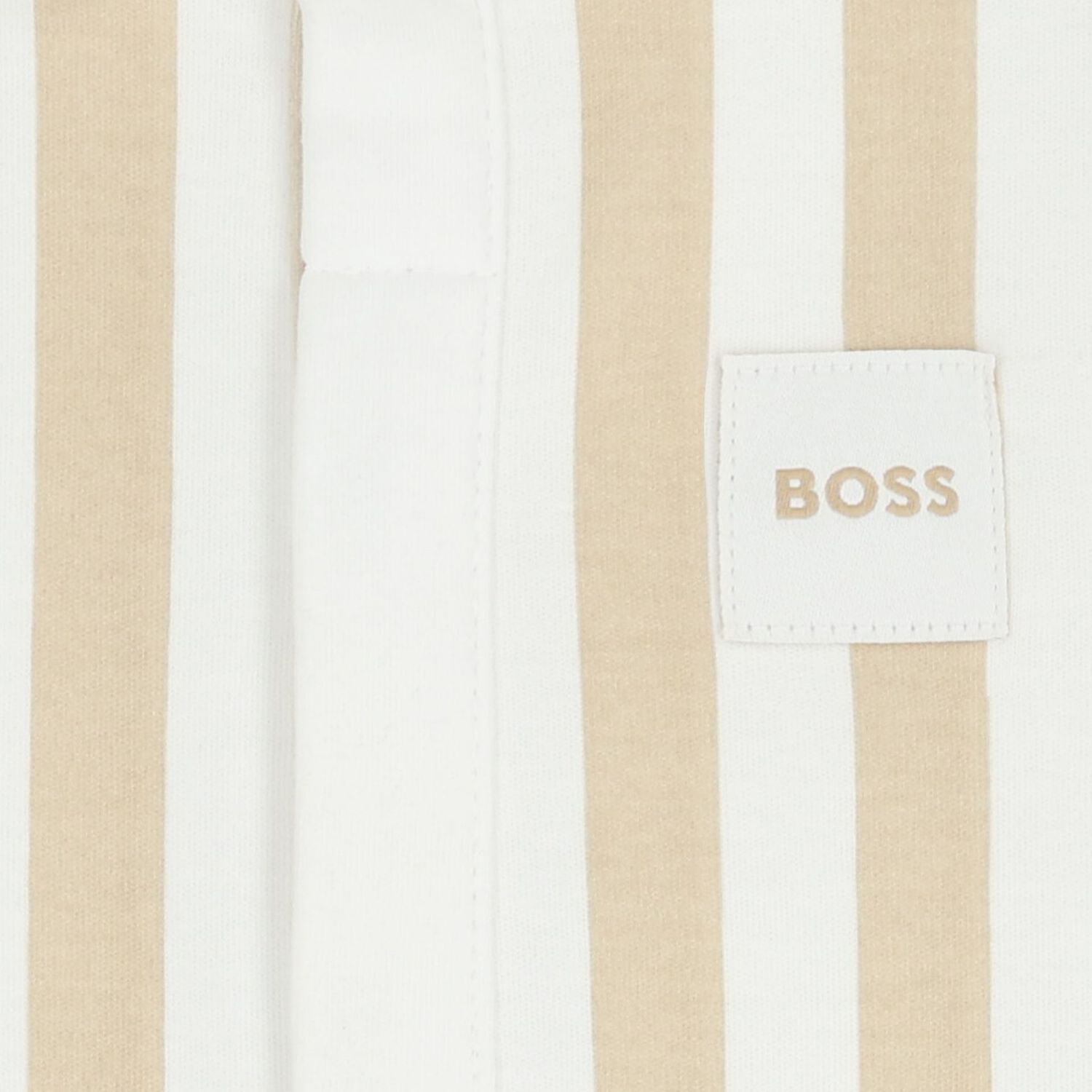 Baby Boys Beige & White Striped Logo Romper, 1, hi-res