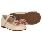 Girls Beige Embellished Bow Shoes, 1, hi-res