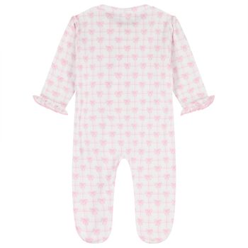 Baby Girls White & Pink Bow Babygrow