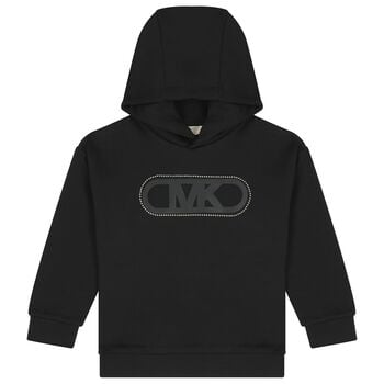 Girls Black Logo Hooded Top