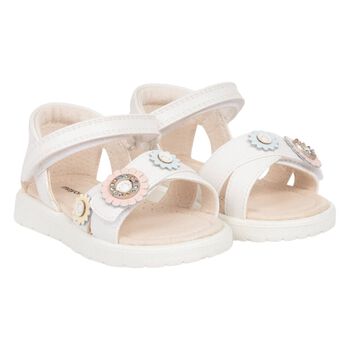 Younger Girls Ivory Flower Sandals