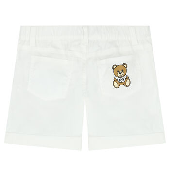 White Teddy Bear Logo Shorts