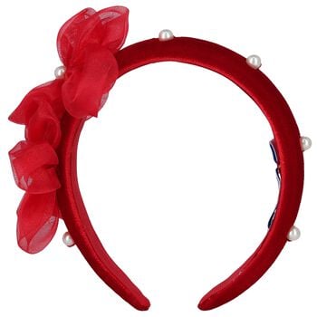 Girls Red Pearl Velvet Headband