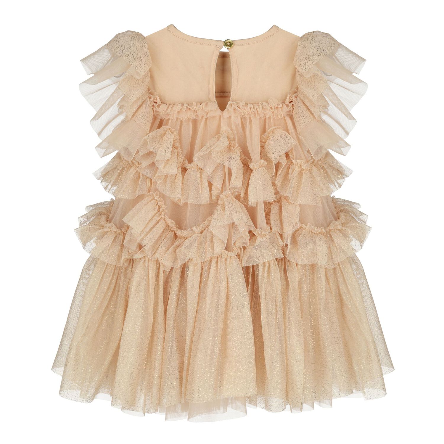 Baby Girls Beige Sequin Tulle Dress, 1, hi-res