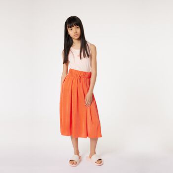 Girls Orange Plissé Logo Skirt