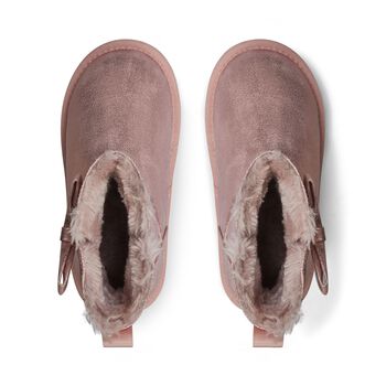 Girls Metallic Pink Faux Leather Bow Boots