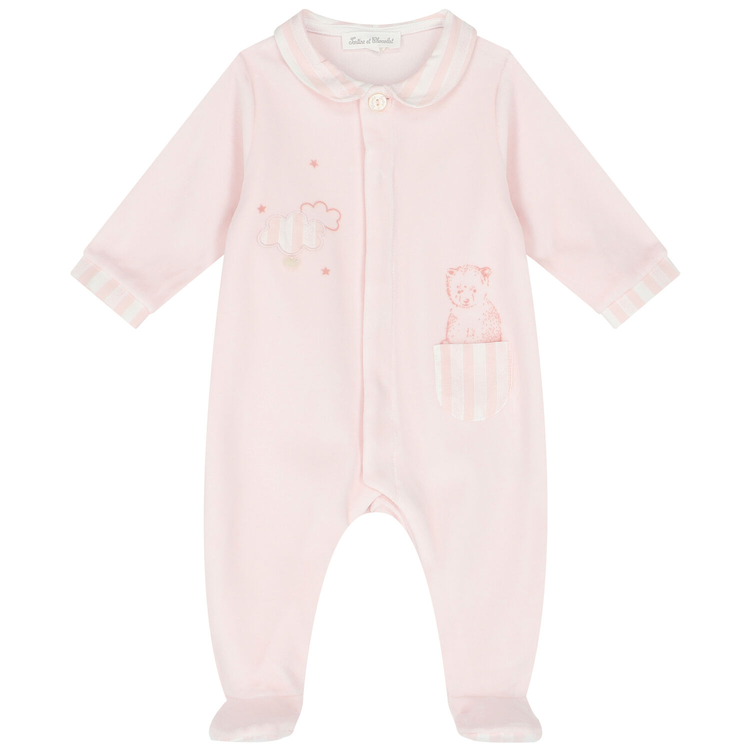 Baby Girls Pink Bear Babygrow, 1, hi-res