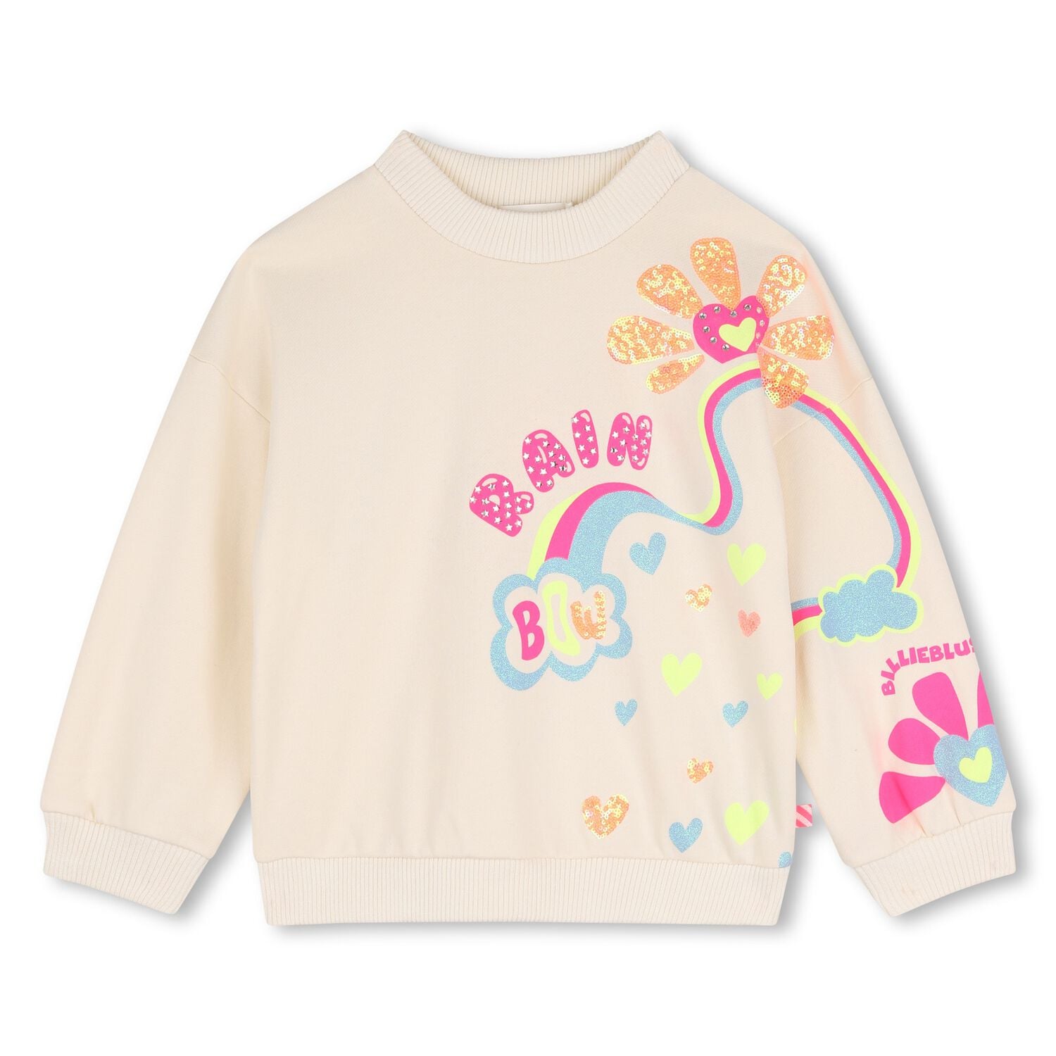 Girls Beige Sequin Rainbow Sweatshirt, 1, hi-res