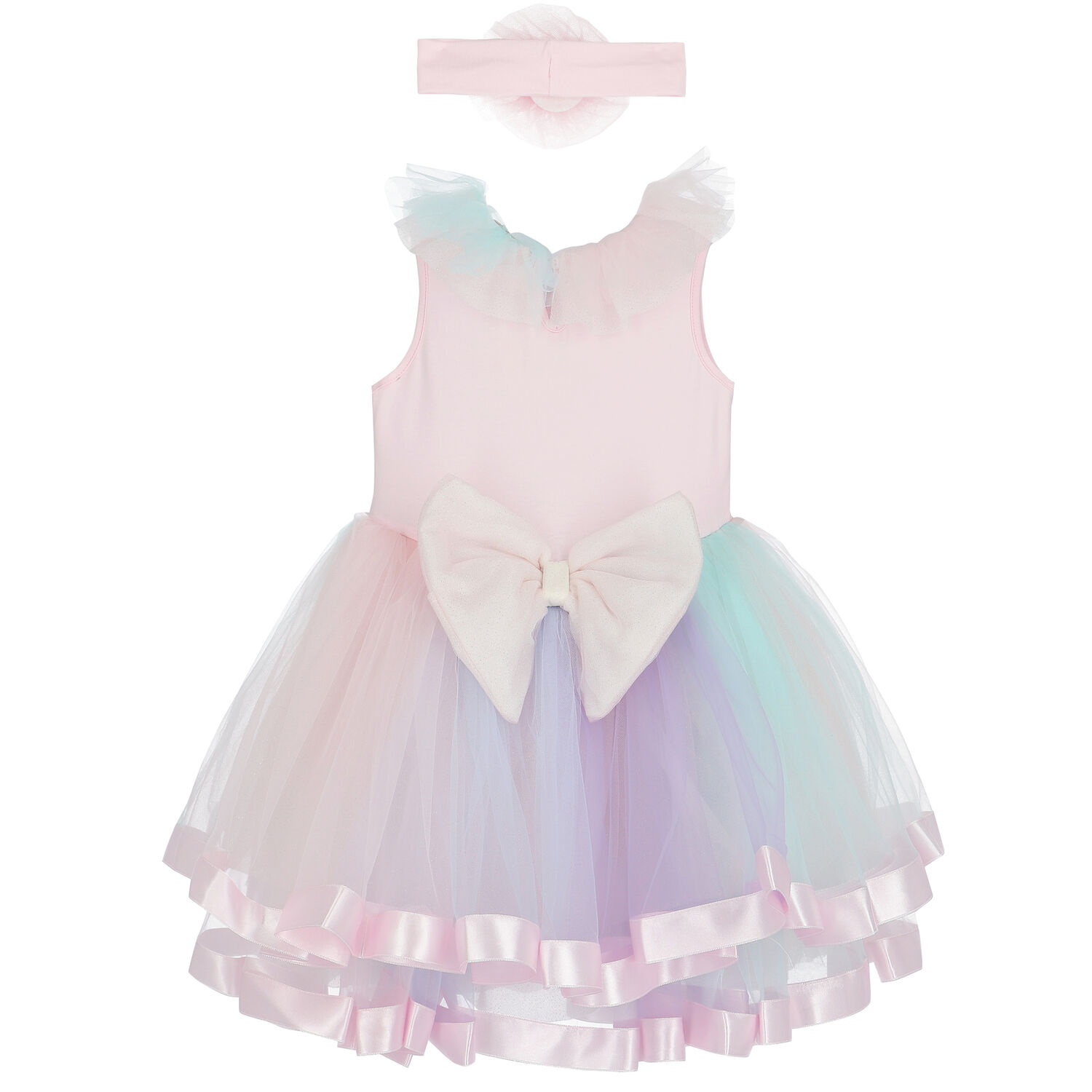 Girls Rainbow Tulle Dress Set, 1, hi-res
