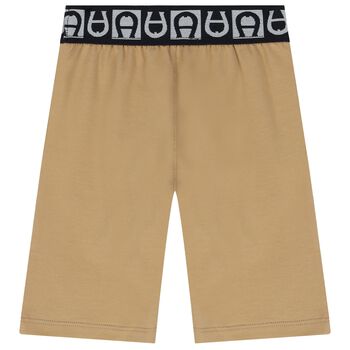 Younger Boys Beige Logo Bermuda Shorts