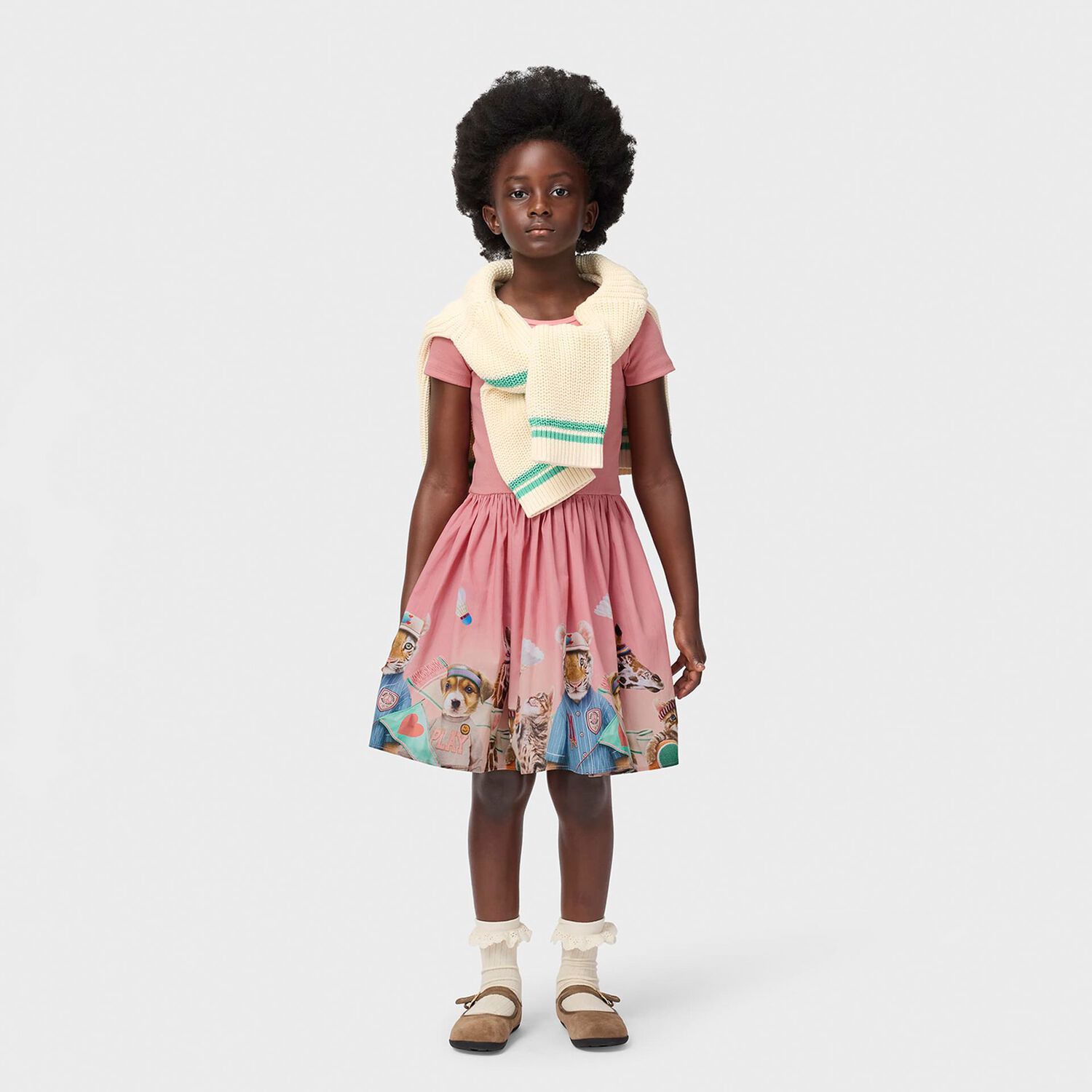 Girls Pink Animals Dress, 2, hi-res