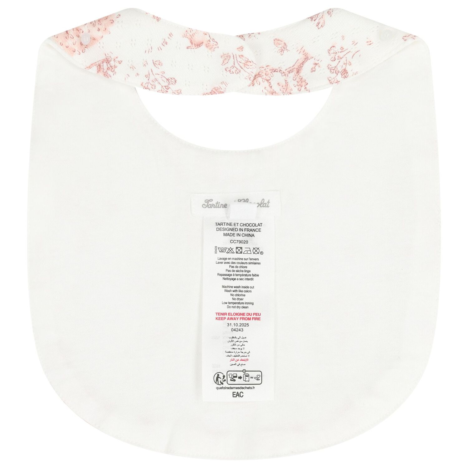 Baby Girls Ivory & Pink Teddy Bear Baby Bib, 2, hi-res