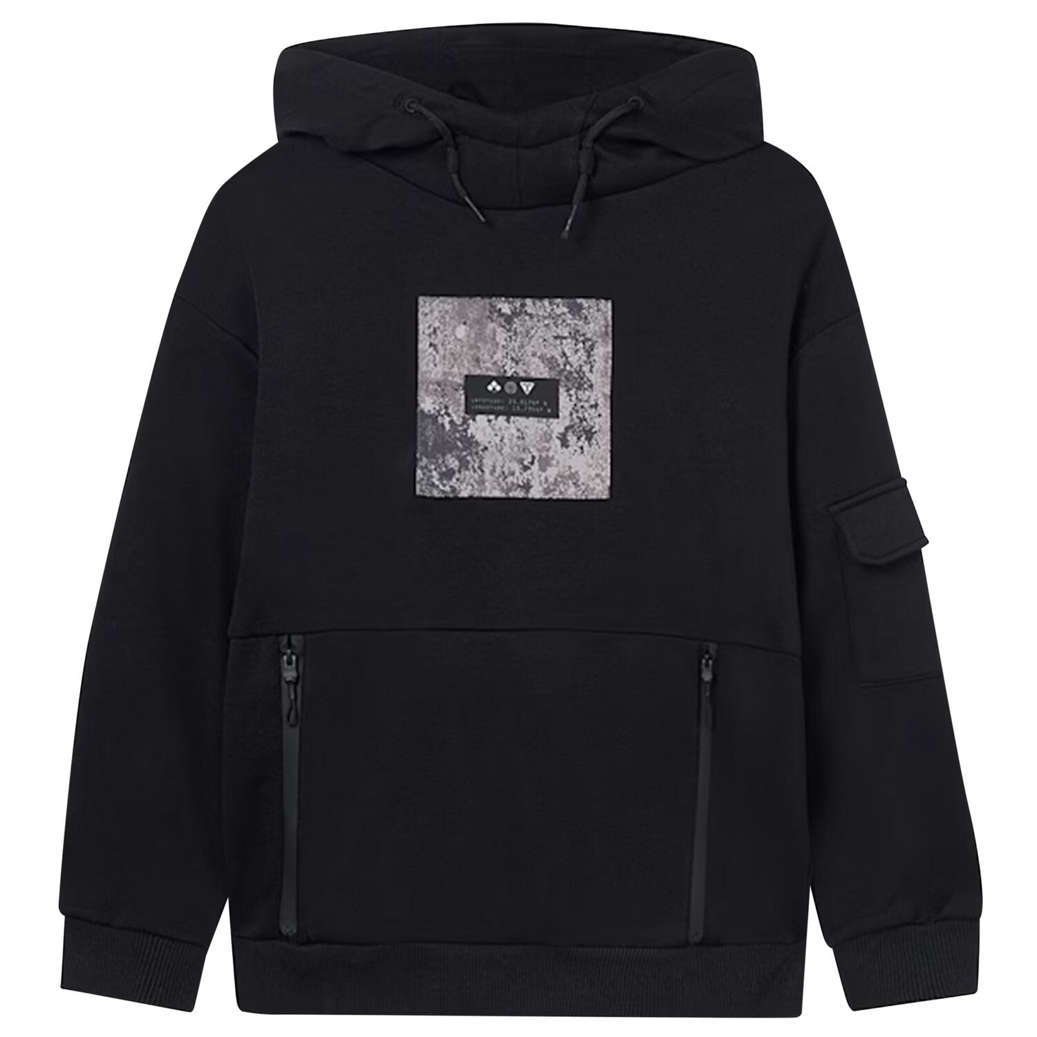 Boys Black Hooded Top, 1, hi-res