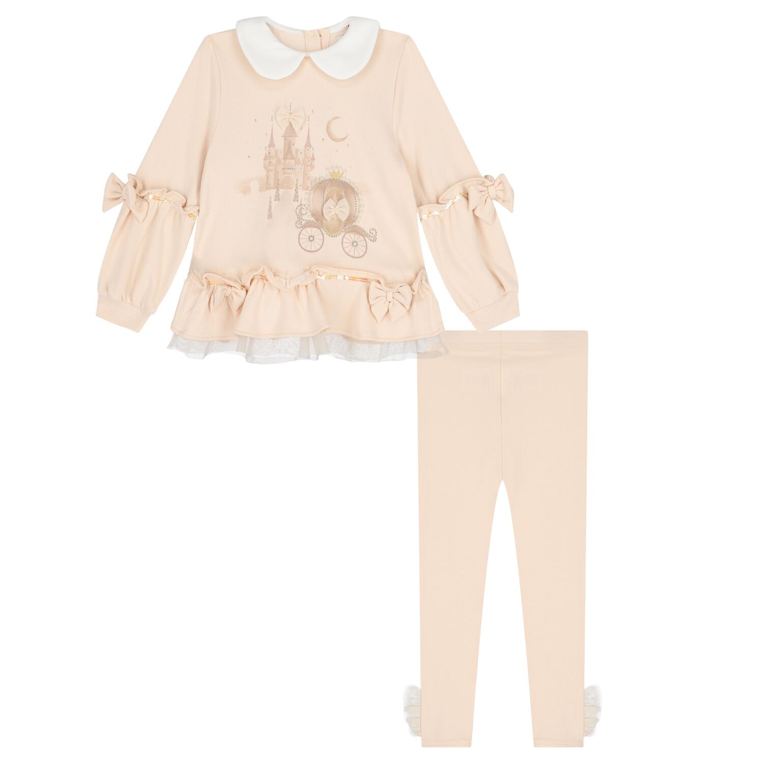 طقم ليجينز بنات بطبعه قلعه باللون البيج , 1, hi-res