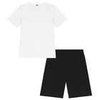 Boys White & Black Logo Shorts Set, 2, hi-res