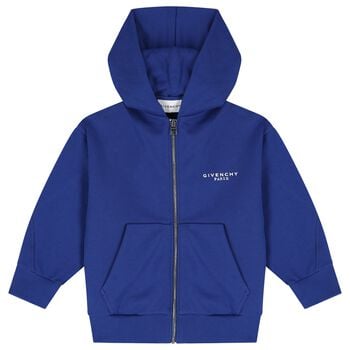 Blue Logo Hooded Zip Up Top