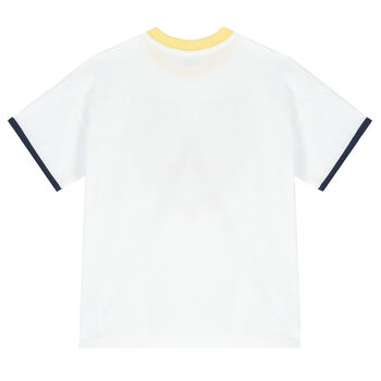 Boys White Embroidered Tiger Logo T-Shirt
