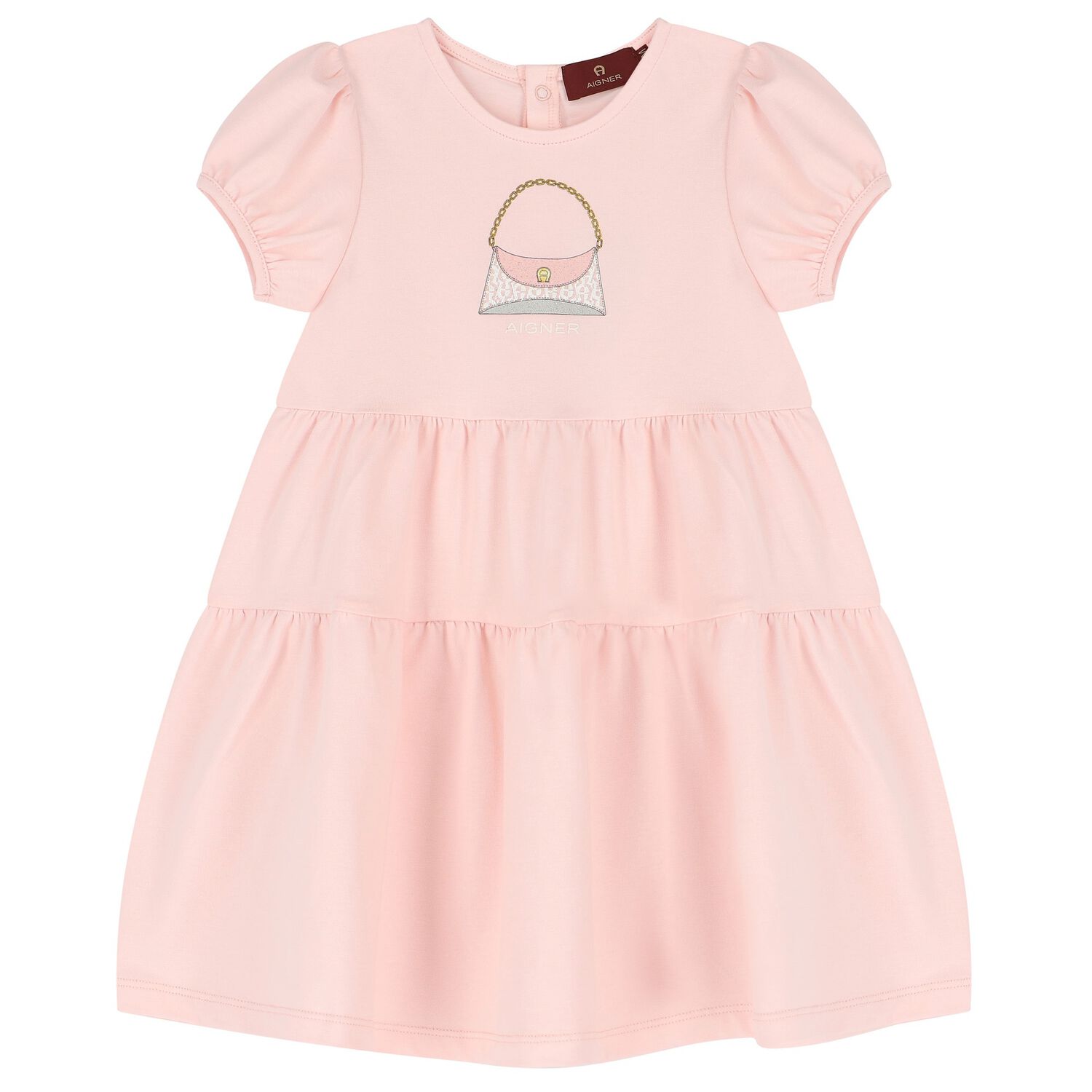 فستان بنات بالشعار وطبعة حقيبة باللون الوردى, 1, hi-res
