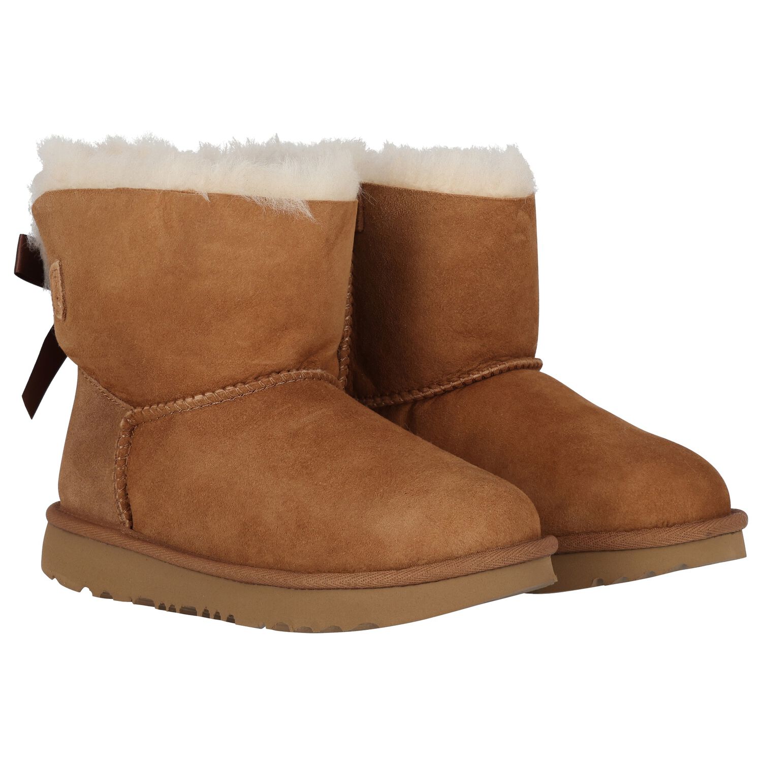 Girls Beige Mini Bailey Bow II Suede Boots, 2, hi-res