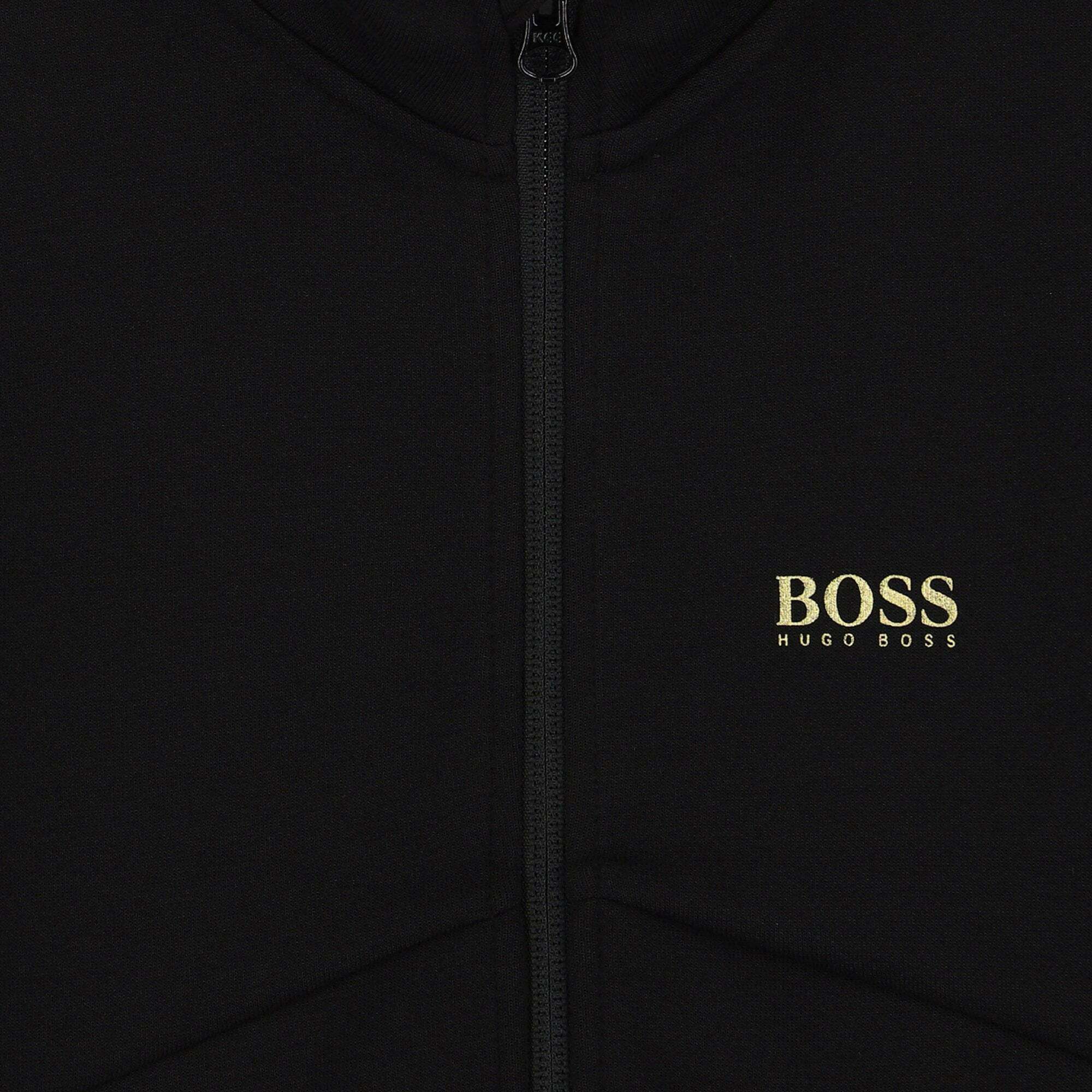 BOSS Boys Black Gold Logo Zip Up Top Junior Couture