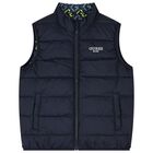 Boys Navy Blue Logo Reversible Gilet, 1, hi-res