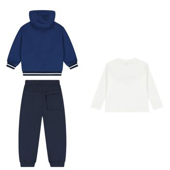 Boys White, Blue & Navy Blue Racing Car Tracksuit ( 3 Piece )