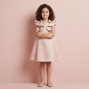 Girls Pink Satin Ruffle Dress