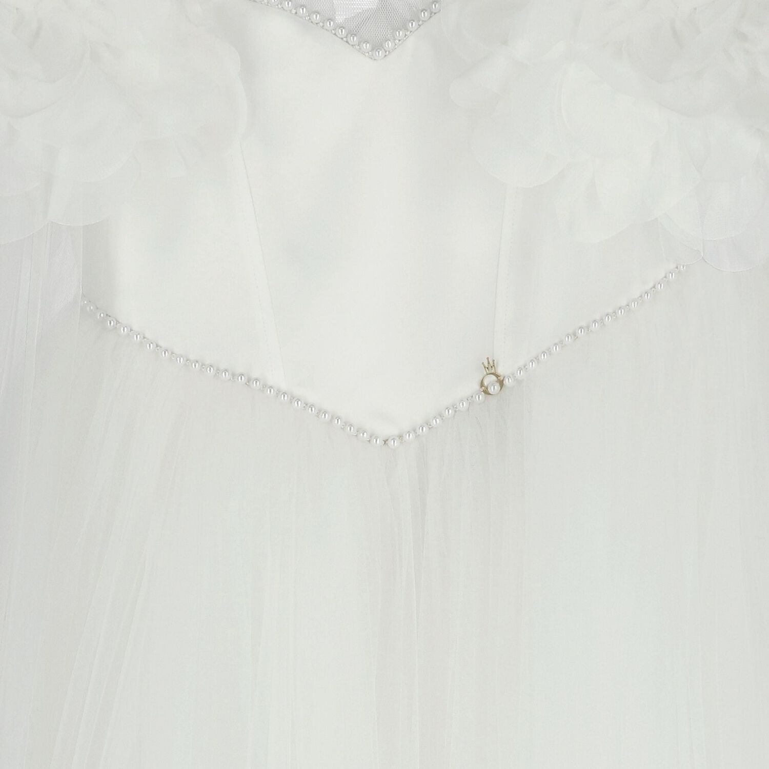 Girls White Organza Floral & Tulle Cape Dress, 1, hi-res