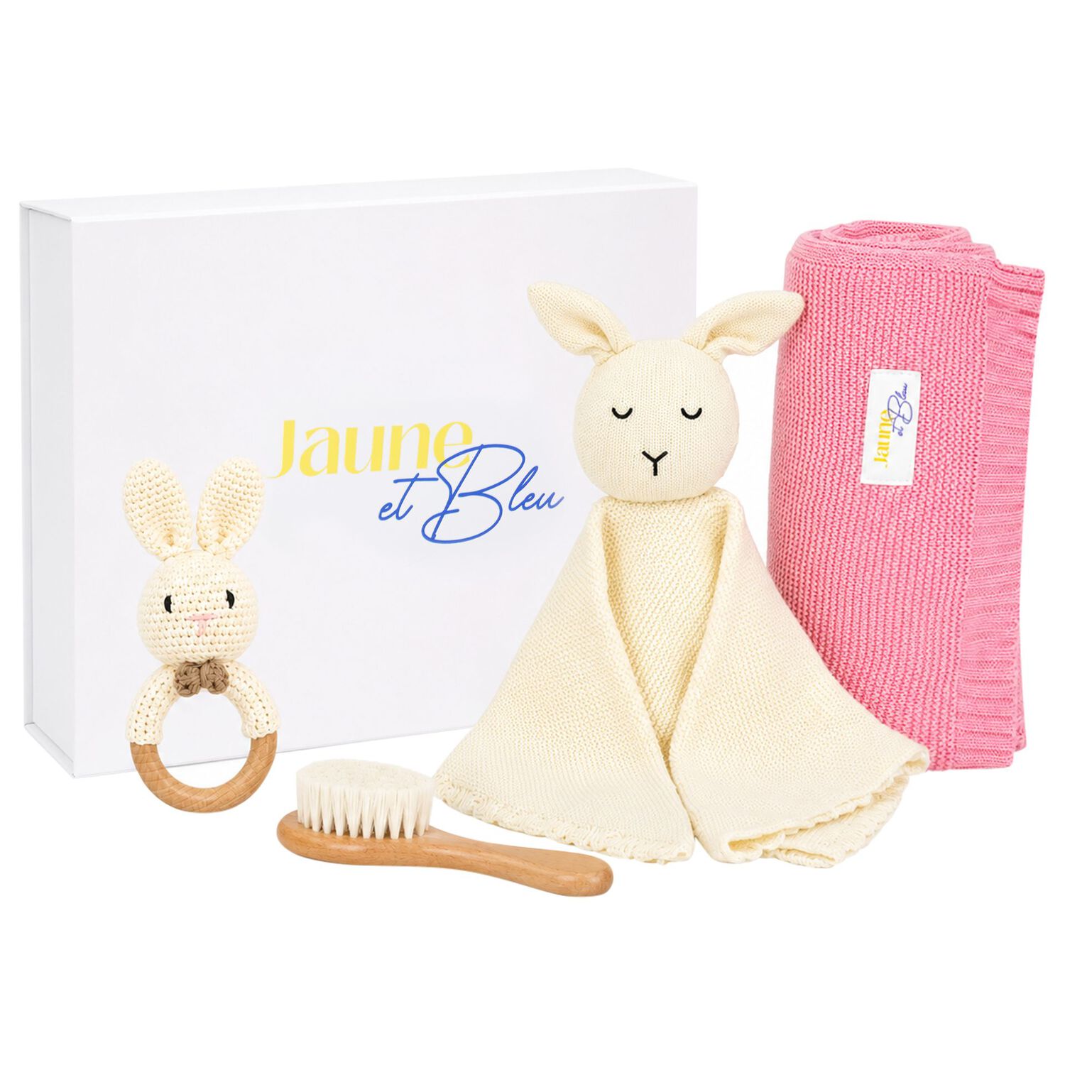 Ivory & Pink Baby Blanket & Bunny Comforter Gift Set, 1, hi-res