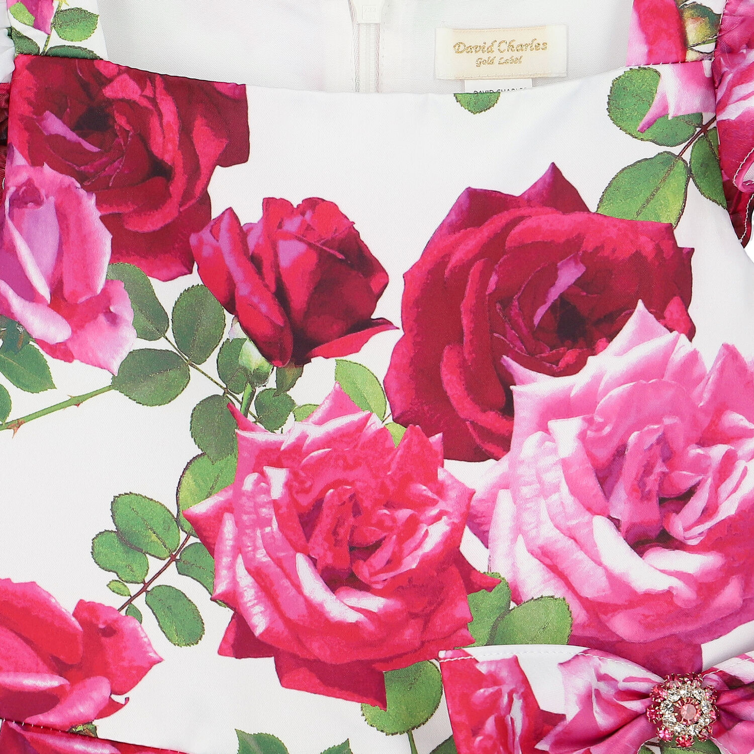 Girls White & Pink Rose Satin Dress, 1, hi-res image number null