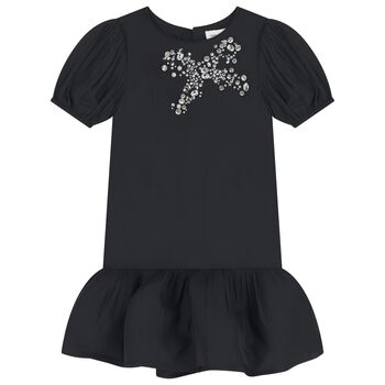 Girls Black Embellished Bow Dress