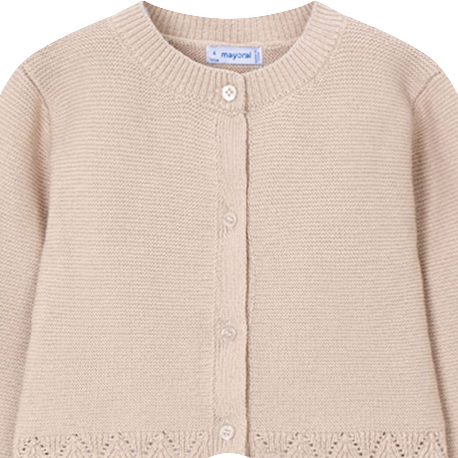 Girls Beige Knitted Cardigan, 3, hi-res image number null