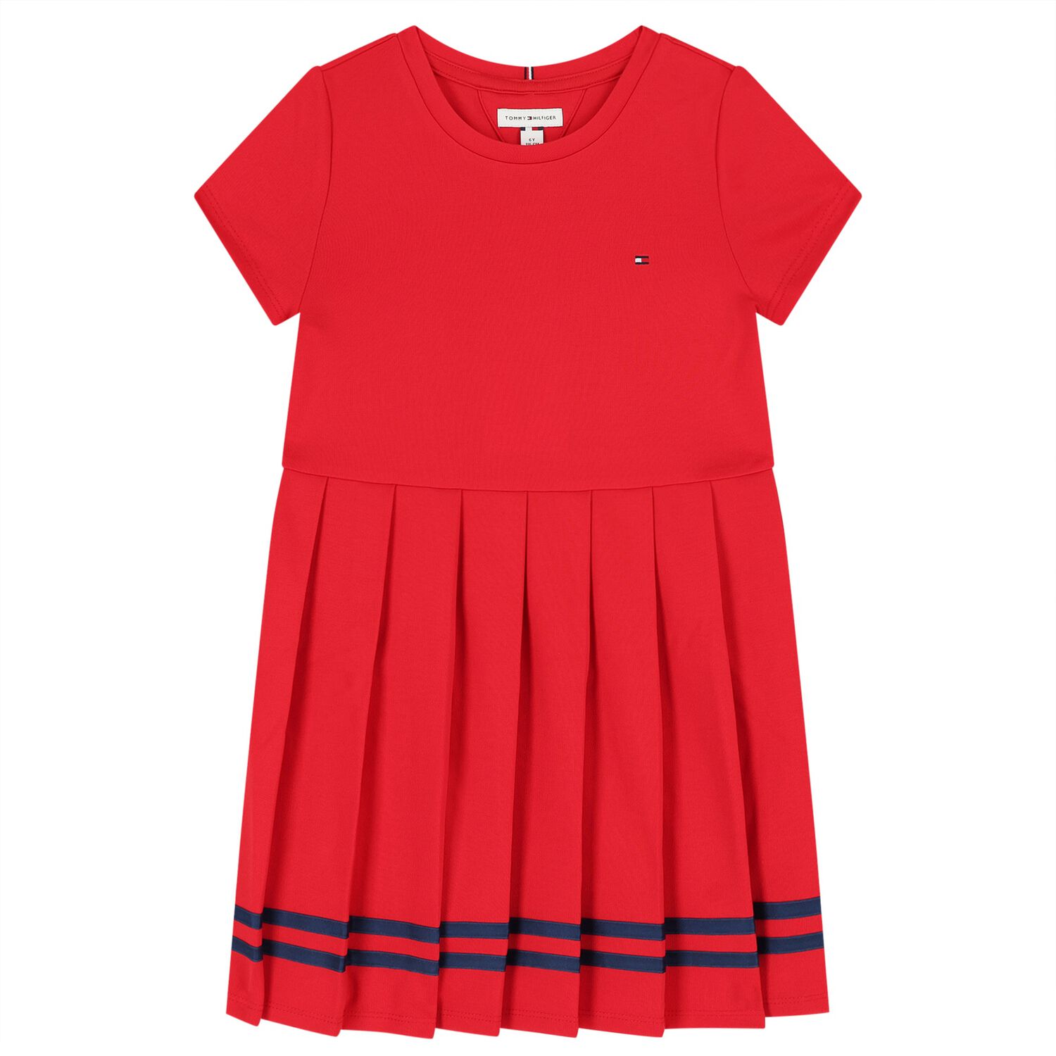 Girls Red Logo Pleated Dress, 2, hi-res
