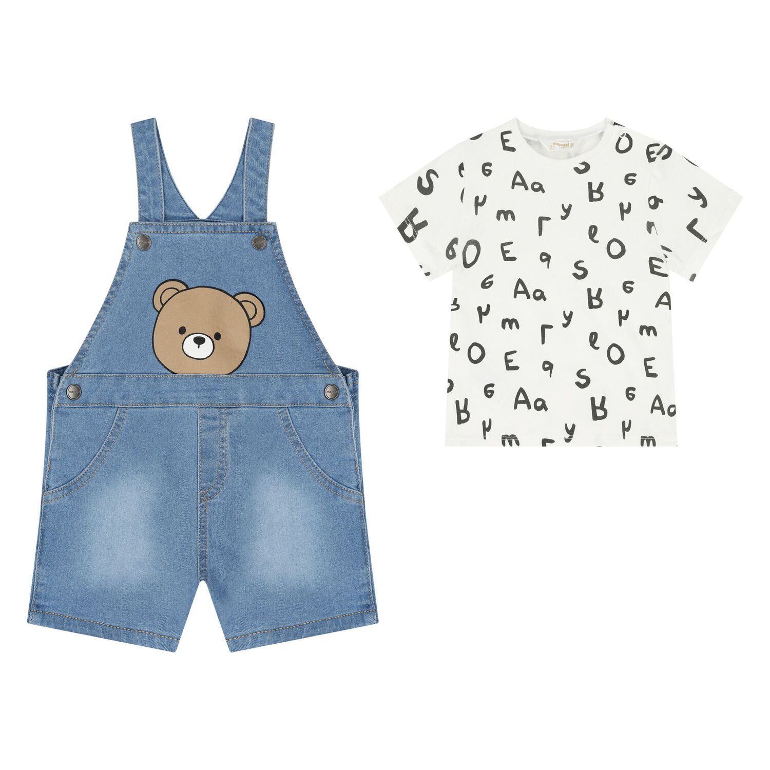 Baby Boys Blue Denim Dungaree Set, 2, hi-res image number null