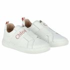 Younger Girls White Logo Trainers, 1, hi-res