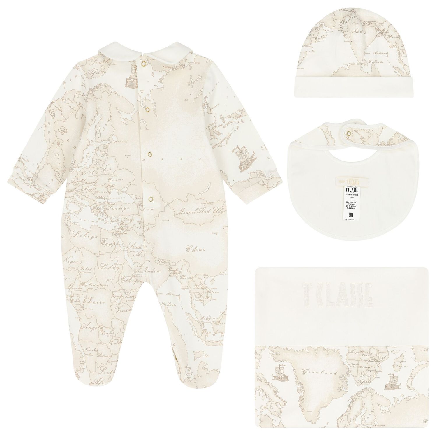 Ivory & Beige Geo Map Babygrow Gift Set, 4, hi-res image number null